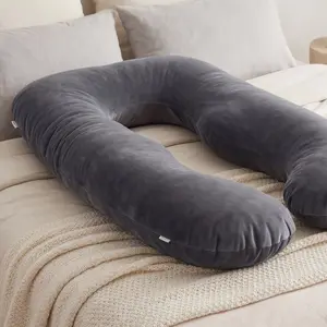 1 Piece-Full Body 60 Inch Pregnancy Pillow, Full Maternity Pillow with Removable Washable Cover - Sleep Support for Legs, Back, Neck, Shoulder, HIPS, Belly for Pregnent Women, Black Grey Velvet Cover