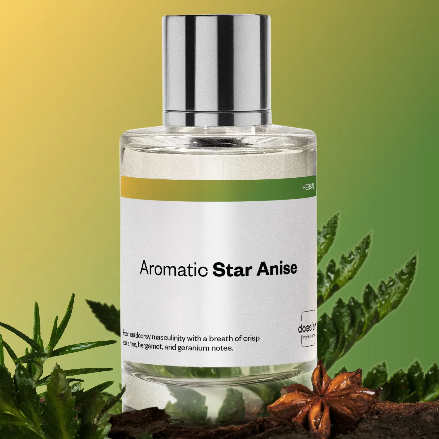 Aromatic Star Anise, Dossier, Men Perfume, Eau de Parfum, 50ml-100ml, Bergamot, Pepper, Star Anise, Lavender, Geranium, Patchouli, Amberwood, Vetiver