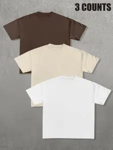 Men's Solid Color Plain Short Sleeve Tee, Casual Loose Basic Round Neck T-shirt for Summer, Men's Top for Daily Wear