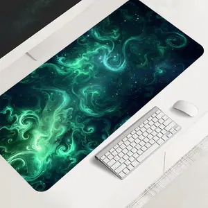 Extra Large Green Swirl Mouse Pad Cosmic Galaxy Gaming Desk Pad 35x16 Inch Computer Keyboard Mousepad with Non-Slip Rubber Base Durable Stitched Edge Perfect Gift for Home and Office