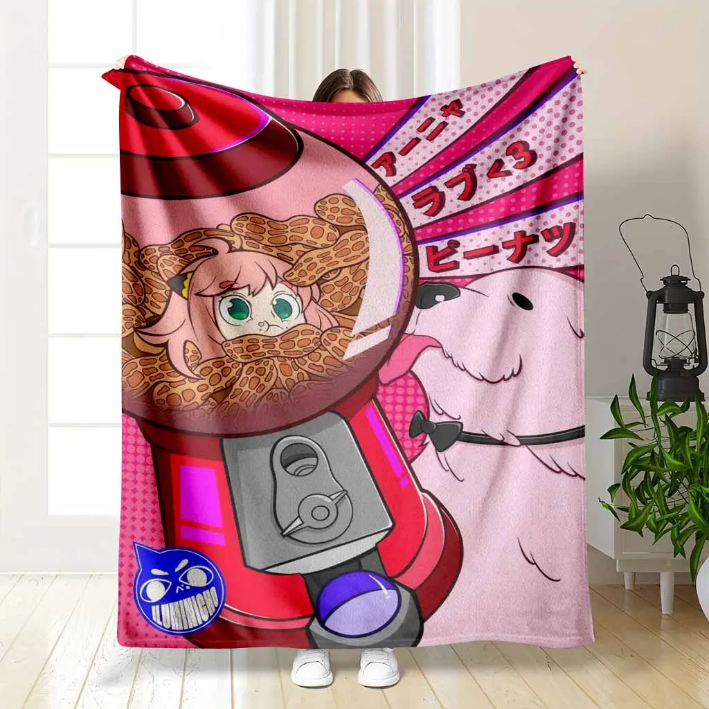 Anya Peanuts Flannel Blanket Kawaii Anime Inspired Print Super Soft Plush Cozy Warm Perfect for Bedroom Decor Living Room Accent Fan Gifts Sofa Throw and College Dorm Essentials