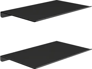 MKO 8" Small Floating Shelves for Wall, Metal Wall Mounted Shelf for Bathroom, Bedroom, Living Room, Kitchen, Little Mini Tiny Display Hanging Shelves for Books/Storage/Room Decor 2 Packs, Black