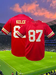 Men's Kansas City Football Jersey, Football Uniform, Breathable V Neck Short Sleeve T-Shirt, Letter and Number Embroidery Rugby Jersey, Unisex, All Seasons
