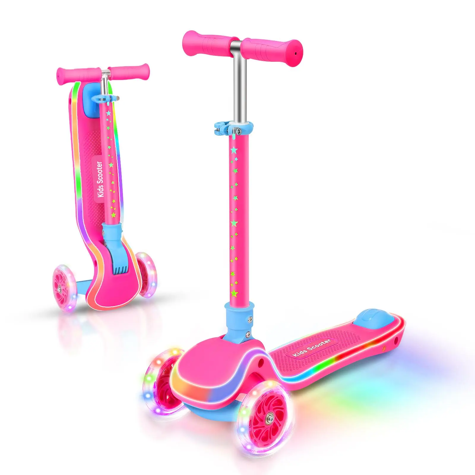 Kids' 3-Wheel Kick Scooters - Spider Design, Light-Up App-Controlled Wheels, Foldable Wide Deck, IHC Compression, Dual Speed Upgrade, Hand Brake, Adjustable Height (3-14 Ages, Outdoor Sports Fitness Equipment, Ideal Birthday Holiday Gift), Colored Wheels