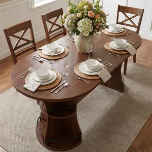 Loomie 70.87 Inch Oval Dining Table for 4-6, Walnut Dinner Table with Storage Legs and Curved Base, Modern Kitchen Tables for Living Room Kitchen