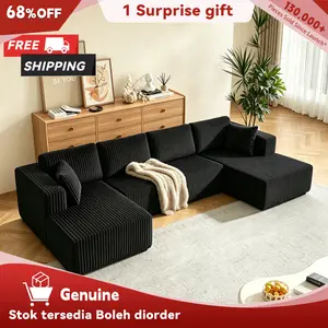 [2Packs Shipped] Niccae U-Shaped Modular Sectional Sofa Couch, Reversible Compressed Corduroy Fabric, Modern Sofas Couches for Living Room, Space-Saving Recliner Convertible Sofa Bed (2 or 3 Packages Shipped), Reversible Sectional Sofa