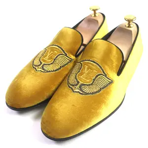 Pre-owned Louis Vuitton Velvet Small Leather Goods Velor Loafers Embroidered Slip ons