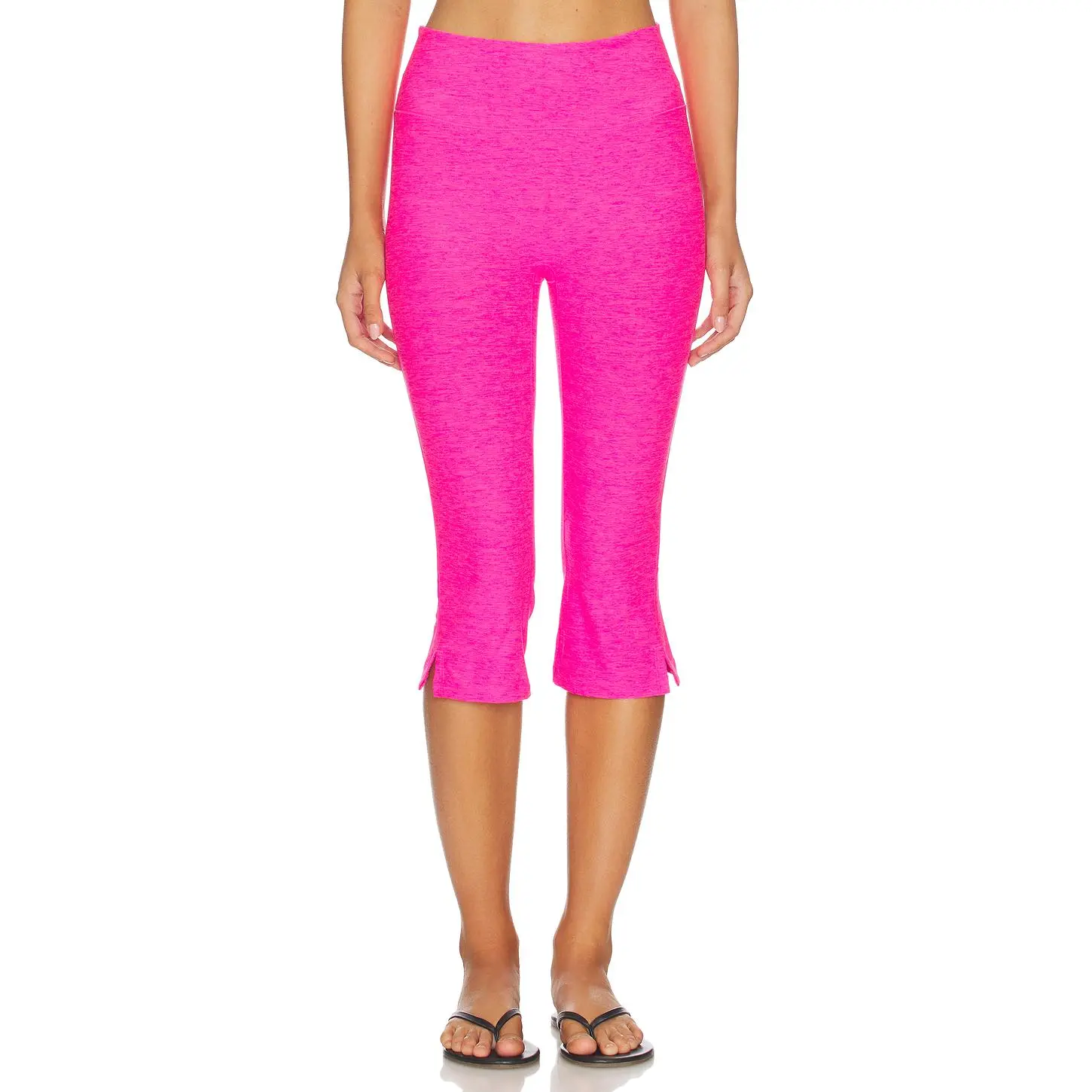 Beyond Yoga Spacedye Midi Rise Slit Pedal Pusher Pants in Pink Glow Heather
