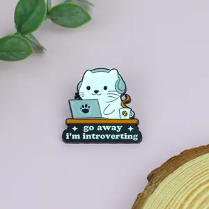 Introverted Cat Enamel Pin, Go Away I’m Introverting Badge Brooch For Introverted Cat Mom Cat Lover Cat Mom, Antisocial Cat Mama Pins 019