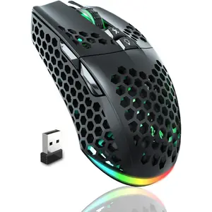 SM600 Honeycomb Shell Gaming  ,Tri-Modes BT/2.4G /Type-C Wired Gamer  with 2 Side Buttons, Macro Programmable and RGB Light for PC//Laptop,Black