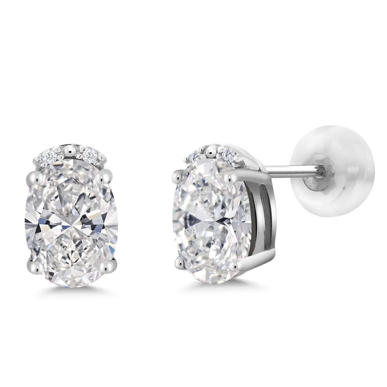 Gem Stone King 1.40 Cttw 10K White Gold Lab Grown Diamond Stud Earrings | Gemstone April Birthstone | Oval 7X5MM | Gold Earrings For Women