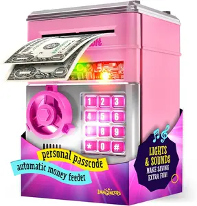 Pink Electronic Piggy Bank with Password Lock and Auto Bill Slot, Cash Coin Jar for Kids 4-12. Perfect for Children’s Day, Summer Vacation and Back to School gifts, creative educational saving box toy for boys and girls.
