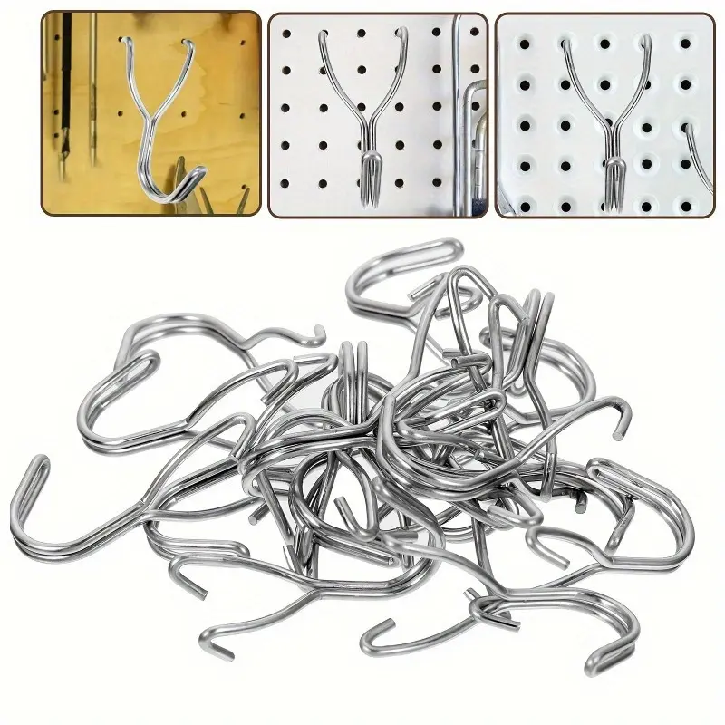 20pcs Stainless Steel Pegboard Hooks, Heavy Duty Pegboard Hooks, Shelving Pegboard Display Hooks, Metal Pegboard Hooks for Garage, Office, Kitchen, Store, Garage Tool Storage