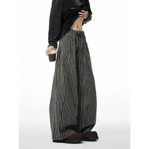 Women's Black Gothic Striped Long Pants Baggy Sweatpants Harajuku Y2k Emo Vintage Oversize Trousers Japanese 2000s Style Clothes