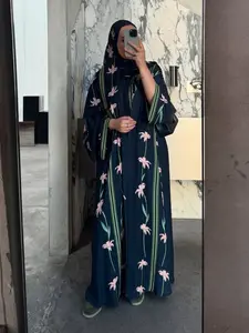 Women's Floral Print Long Sleeve Abaya Dress Set with Hijab, Elegant Casual Modesty Muslim Outfits Islamic Clothing for Daily Wear, Suitable for All Seasons