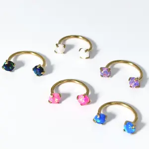 20G Opal Horseshoe Nose Ring with Free Ball Hoder, Internally Threaded Gems Nose Ring - Piercing Jewelry