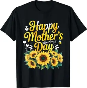 Funny Happy Mothers Day Cute Floral for Women Mom Grandma T-Shirt- Digital Print, Fitted Short Sleeve, Medium Length, Hand Wash Only, Versatile for All Seasons - Fabric, Clothes