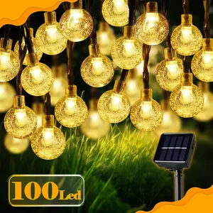 Solar Powered 55.8Ft Christmas Holiday 100 LED Warm White Globe String Lights Waterproof for Outdoor & Indoor Decorations Eco-Friendly Festive Atmosphere
