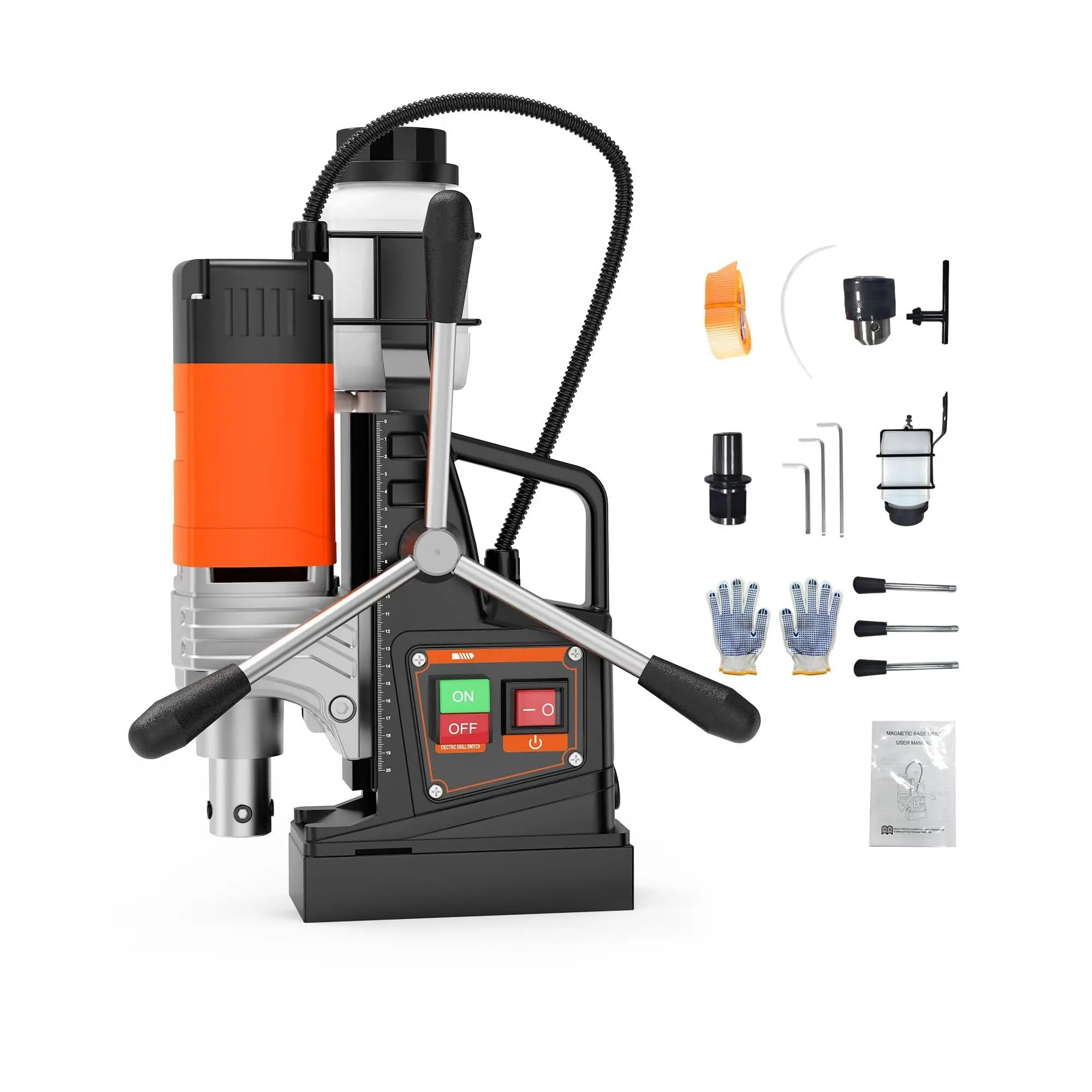 Portable Magnetic Drill Press with 1750W Motor, 2" (50mm) Boring Diameter, 810 RPM Adjustable Speed, Extended Cranks, Titanium-Mg Alloy, Magnetic Hold, Overload Safety, Advanced Cooling Mechanism for Industrial Users, Construction Projects