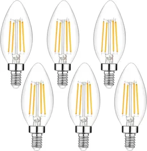 Dimmable E12 LED Candelabra Bulbs 40Watt Equivalent, 5000K Daylight White, 450Lumens, 4W B11 Vintage Chandelier Light Bulbs, LED Filament Clear Glass Candle Lamp for Ceiling Fan Home Decor