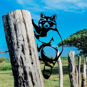 1pc Garden Outdoor Decoration Metal Wall Art Metal Raccoon Stake Animal Yard Decor Handmade Silhouettes Metal For Yard Lawn Trees Fences Gates Windows Walls Grass Decor Decorative