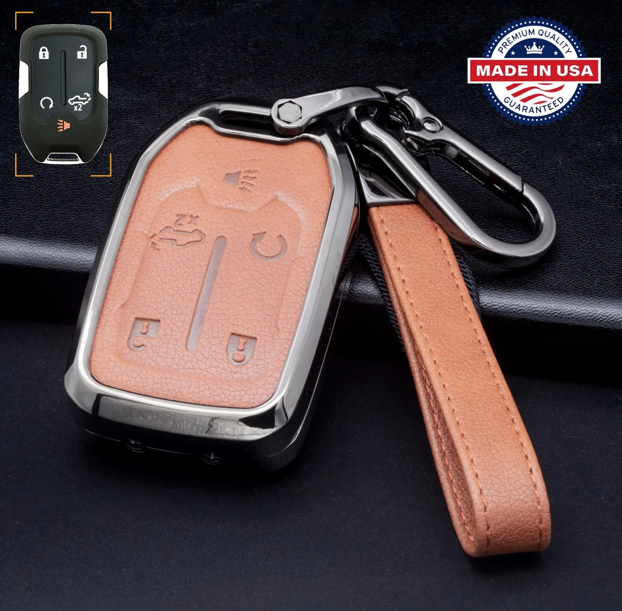 GMC & Chevy Truck Key Fob Cover — Leather & Aluminum Shell with Keychain