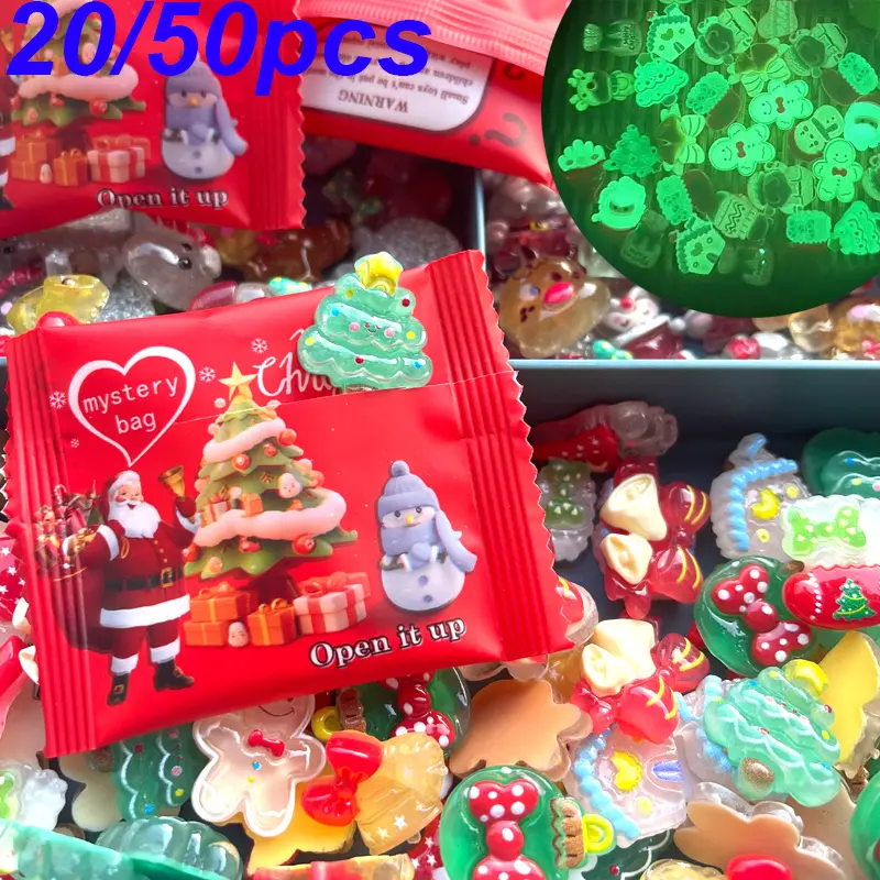 20/50 Glow-In-The-Dark Resin Ornament Christmas Decorative Bags, Santa Claus Reindeer Snowflake Patterns, DIY Crafts Scrapbook Holiday Decoration, Festive Touch, Gift, Christmas Decorations