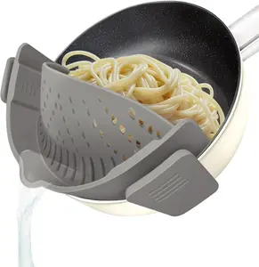 Silicone Clip-On Strainer - Handy, Flexible, Collapsible Kitchen Colander for Pasta, Vegetables, Grey