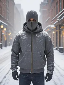 Men's Full Zipper Double Hooded Sweatshirt, Loose Fit Fitness Jacket, Athletic Hoodie, Suitable for Outdoor & Daily Winter Wear - Non-stretch Fabric (hand Wash Only) - Ideal for Winter Activities