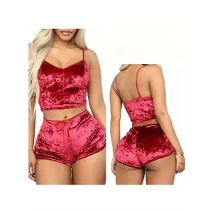 [Sexy Cami Set] Velvet Sexy Cami & Shorts Pajama Set |   Women's Must-Have for Home, Perfect for Nightwear, Ideal Gift for Girlfriend or Wife