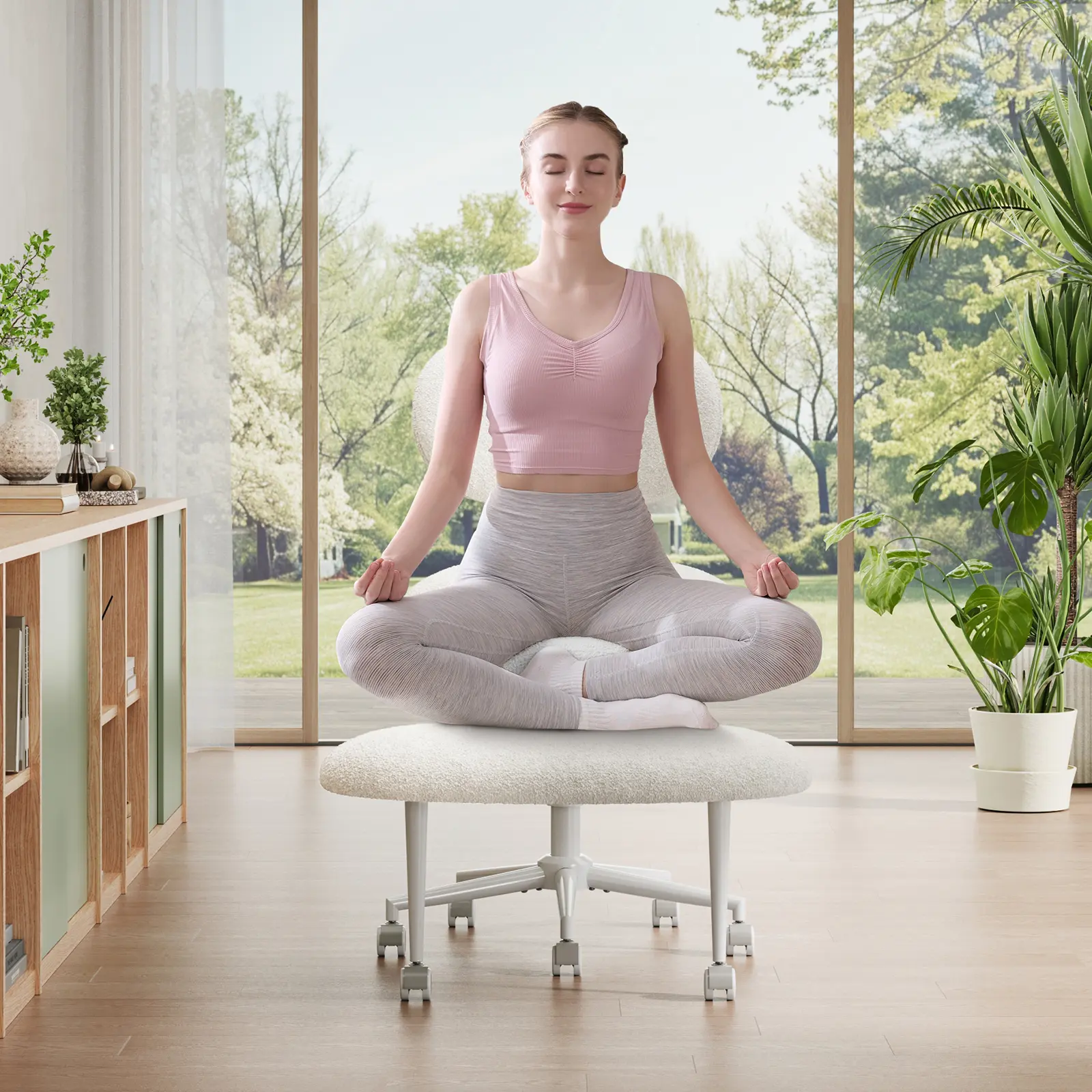 Pinmoco Egg-Shape Ergonomic Office Chair - Cross-Legged, Adjustable Height, Back Support, 360-Degree Swivel, Memory Foam Cushion, 5 Durable Casters, Versatile for Home Use (Office Chairs), 360 Degree Chairs, 360° Rotation Chairs