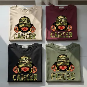 [All 12 Zodiac] Camo Zodiac Tshirt – Full 12 Astrology Sign Pullover with Camouflage Hat & Bold Lettering, Trendy Unisex Horoscope Crewneck for Cancer, Pisces & Zodiac Lovers - SoftHype Apparel