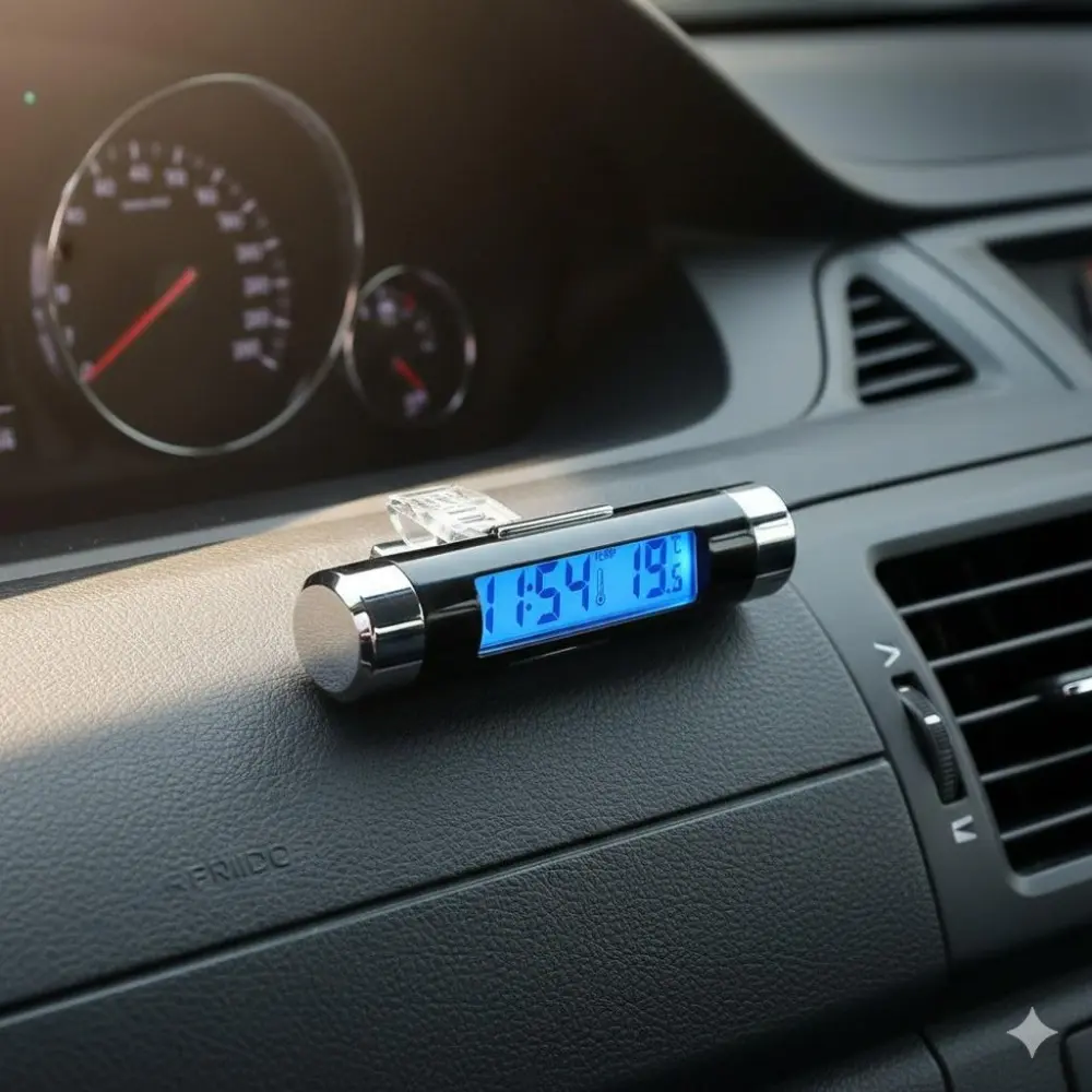 Car Dashboard Digital Thermometer Clock with Clip LCD Display High Accuracy Temperature Gauge Auto Accessory Electronic Time for Vehicles