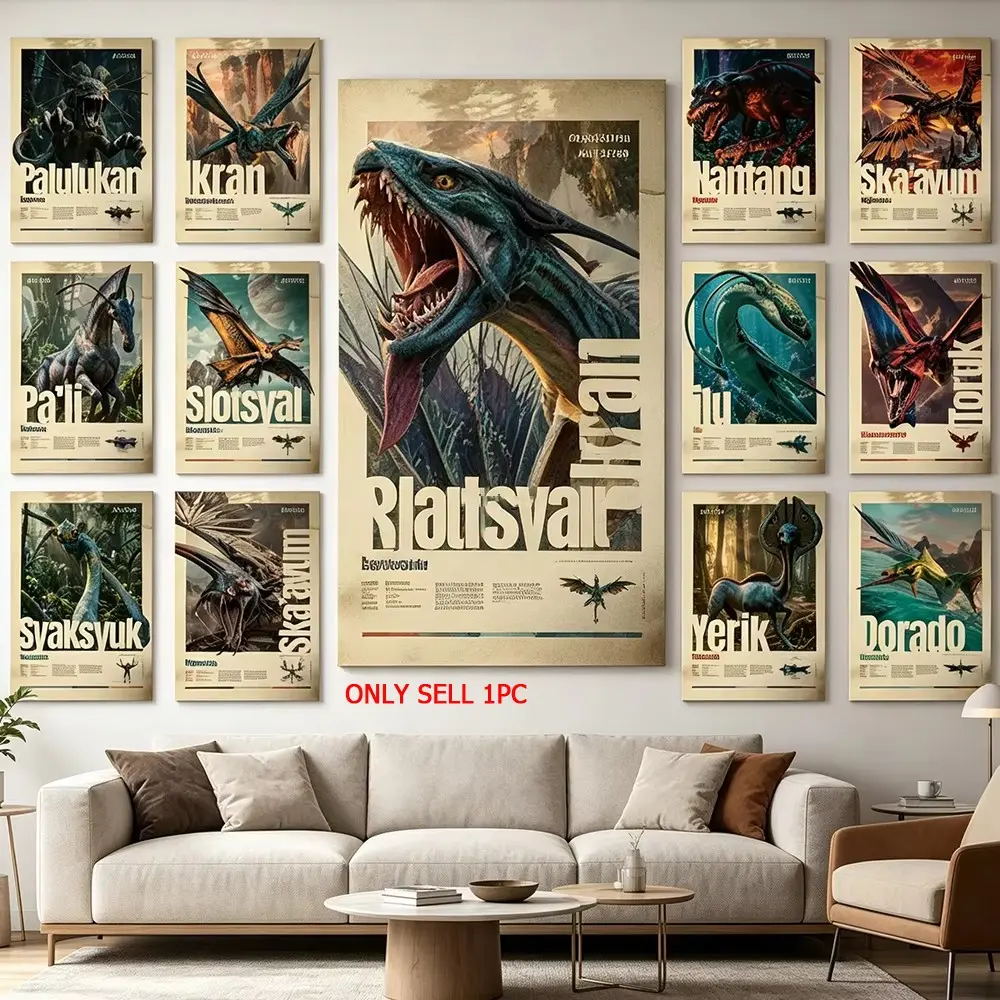 1pc Frameless Hot Movie A-AVATAR Creature Canvas Wall Art Creative Home Wall Art Ikran Toruk Pa Li Canvas Prints Vintage Design Sci-fi Film Poster HD Retro Bar Bedroom Office Decor Unframed (20 Styles Available)