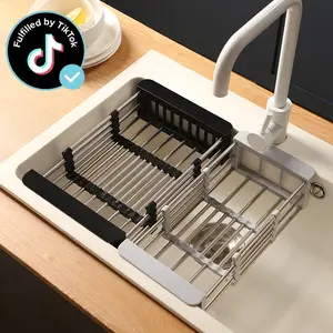 Stainless Steel Retractable Dish Drying Rack, Kitchen Storage Organizer, Space-Saving, Rust-Resistant, drainer sink dish