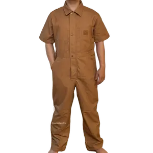 Men's Short Sleeve Workwear Coverall - Lightweight Cotton for Warm Weather Brown/Navy Jumpsuit