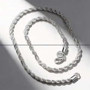 925 Sterling Silver-Plated Rope Chain Necklace 20 Inch | Unisex Hypoallergenic Jewelry, Perfect for Layering, Suitable for Men & Women, Nickel-Free & Lead-Free, Ideal for Daily Wear, Streetwear & Formal Occasions