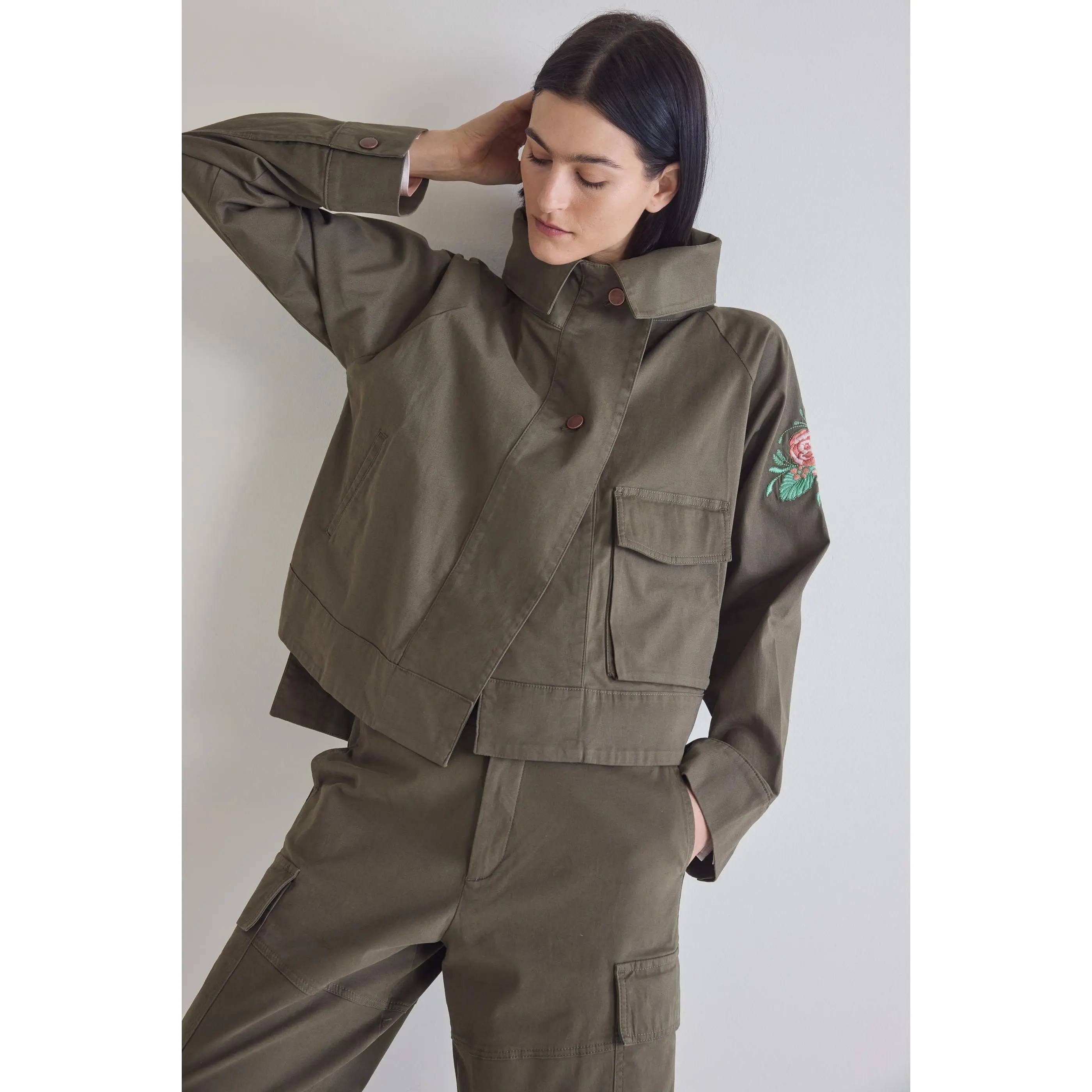 Coming Up Roses Twill Mini Drama Jacket
