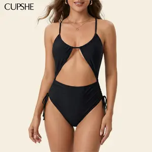 CUPSHE TikTokShopSpringGlowUp Cutout Front Lace-Up Back One-Piece Stylish Beachwear U Neckline Crossback Straps Swimwear Summer Beach Party Swimsuit Modern Bathing Suits