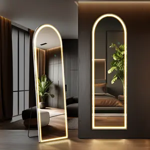 Stand Mirror Full Length with LED Lights, Large Mirror  for Bedroom, Floor Mirror Dimming & 3 Color Lighting, Glass Decorations Supplies