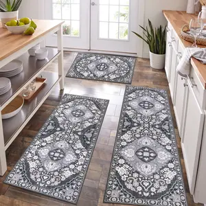 [HomeEssentialsRestock] HEBE Washable Farmhouse Kitchen Rugs Sets of 3 Non Slip Kitchen Rugs and Mats Boho Kitchen Mats for Floor Kitchen Runner Rug Kitchen Carpet Rug Runner for Hallways Kitchen Laundry