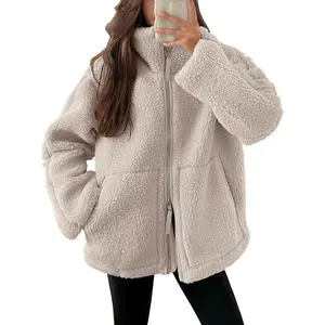 WomensFleeceJacketOversizedZipUpSherpaFuzzyCasualCoatsWinterFallOuterwear2025ClotheswithPocketsWomenswearTops