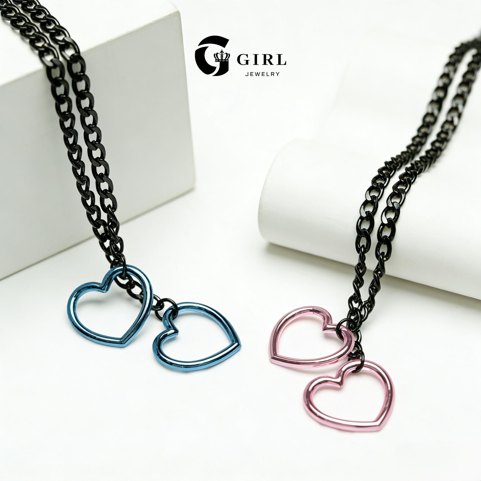 GGIRL Slip Chain with Heart O-Ring, Punk Style Necklace, Adjustable Chain for Women & Men, Adjustable Punk Modern Fashion Accessories