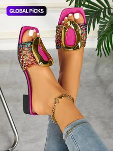 Elegant Women's Open Toe Low Heel Sandals, Elegant Heeled Sandals, Stylish Woven Mesh Fabric for Casual Parties, Summer Travel Footwear