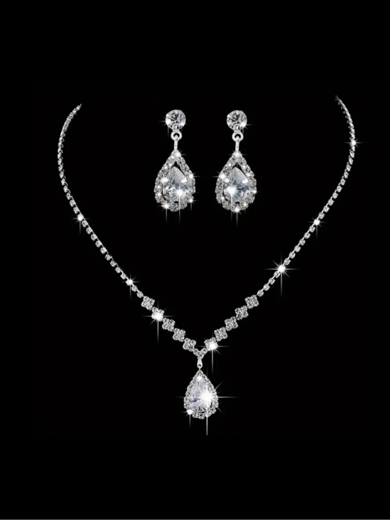 3pcs/set Elegant Rhinestone Decorated Fashionable Teardrop Jewelry Set, Including Dangle Drop Earrings & Pendant Necklace, Bridesmaid Bridal Jewelry Set For Wedding, Wedding Engagement Bridesmaid Costume Dress Prom Jewelry Set Bridal Sets