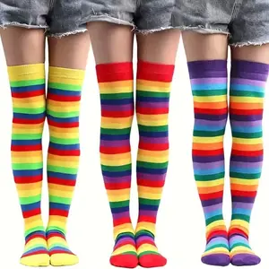 4 Pairs Pride Rainbow Striped Socks and Fingerless Gloves Set Warm Long Socks Arm Covers for Autumn Winter