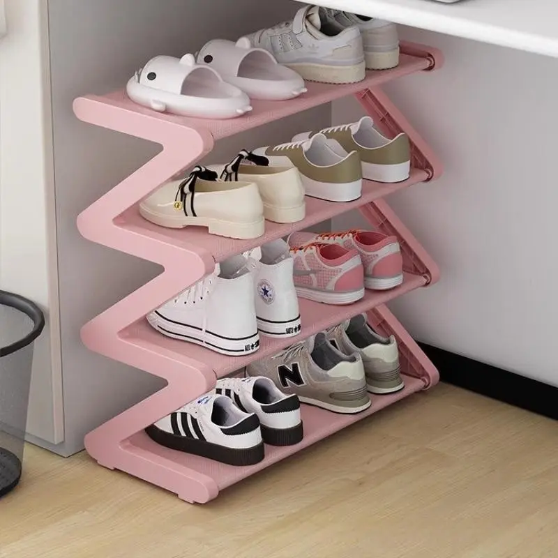 4-Layer Z-Shaped Shoe Rack, Durable Plastic, Tool-Free Assembly, Floor-Mount Storage, Stackable Design, Modern Shoe Organizer