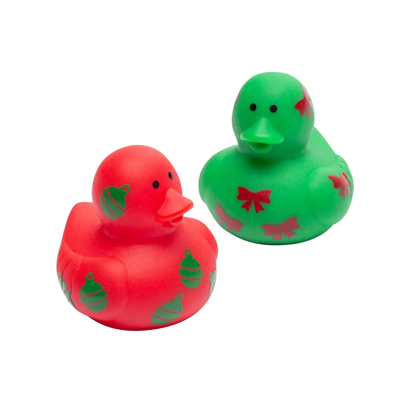 1.25" Mini Red & Green Christmas Novelty Print Rubber Ducks, 24-Pc Decorative Holiday Gifts with Bows for Kids & Adults, Oriental Trading Company, Inc. - No Warning Applicable