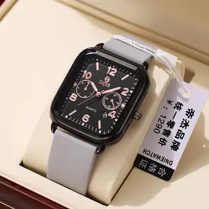Fashionable, light luxury, versatile women's watch, popular model with large dial, square silicone strap, calendar, luminous, waterproof, and with scale markings