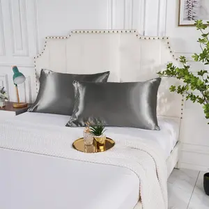 Solid Color Soft Satin Pillowcase without Filler, 2pcs Smooth Soft Breathable Comfortable Pillow Cover with Envelope Closure, Bedroom Accessories Pillow Cover for Home Bedroom Dormitory, Silky Satin Bedding